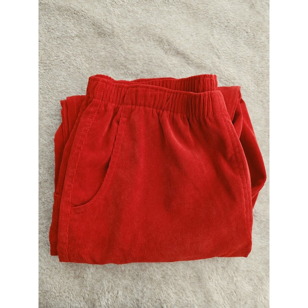 Kim Rodgers Petite 10 Red Corduroy Pants Elastic Waist Eclectic Grandpa Retro